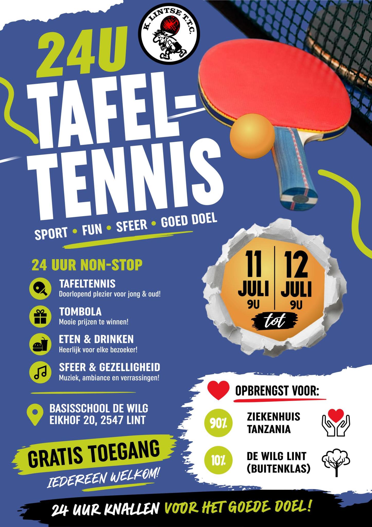 24 uur tafeltennis voor het goede doel
